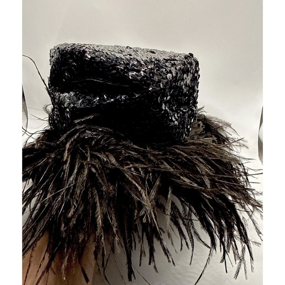 Vintage 1950s Henry Margu Original Hat Ostrich Feathers Black Sequin Stunning - Picture 6 of 10